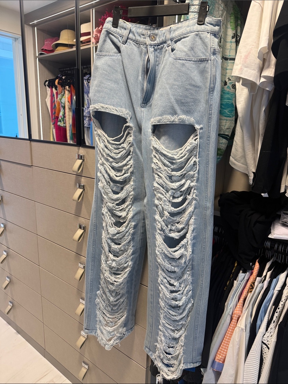 Dion Lee Light Blue Distressed Straight-Leg Jeans